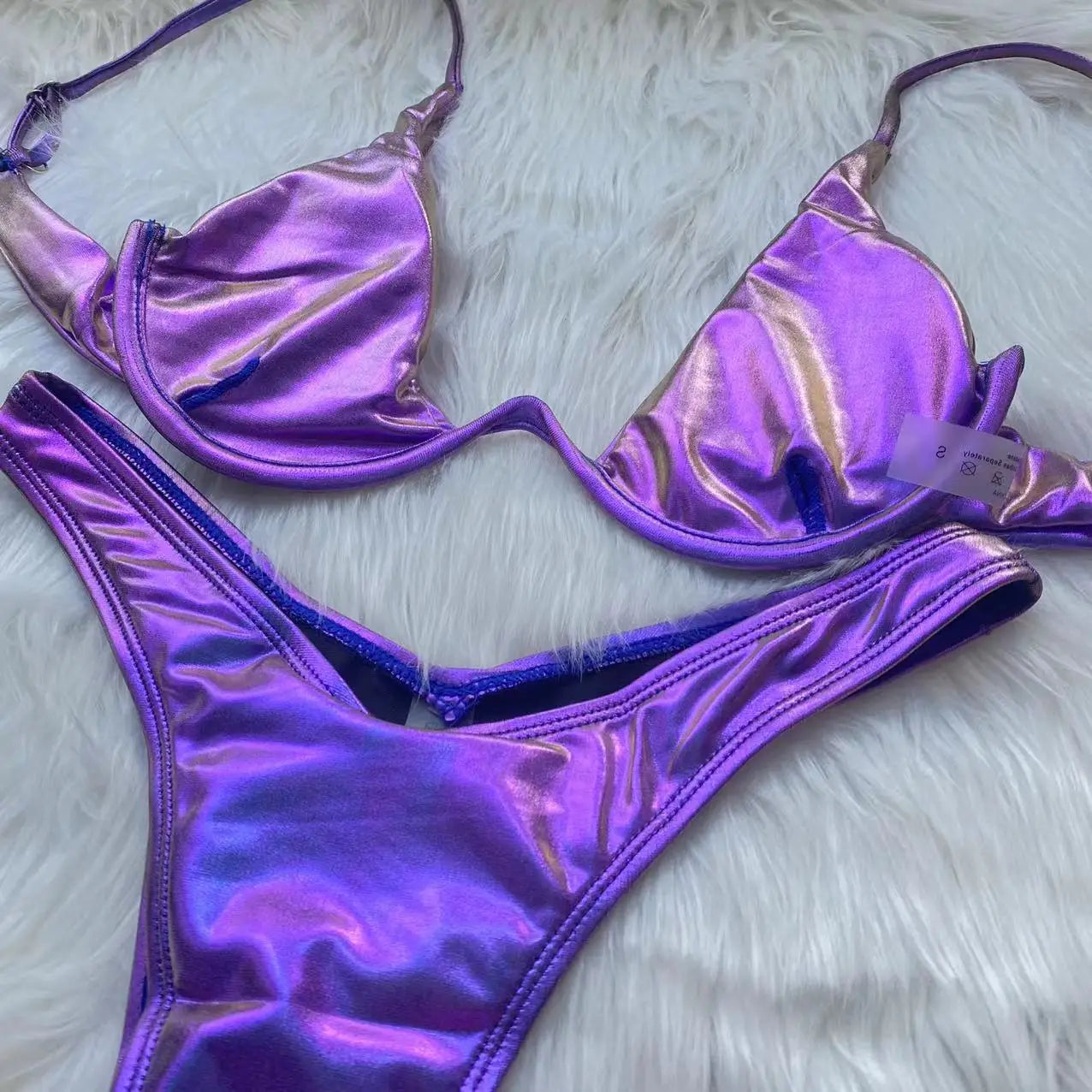 Sexy Triangle Bikini 2023 holographic Purple Push Up Thong Swimwear Brazilian Bandage Bathing Suit Swimsuit Micro Biquini