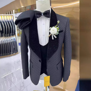Man Suit Boutique New Diamond Hot Stamping Men's Wedding Casual Hosting Suit 3-piece Set 3piss Mens Suits Wedding Suits for Men