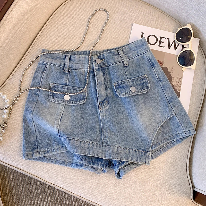 Plus Size L-4XL Denim Shorts für Frauen hohe Taille Mode Summer Jean Pants High Street Y2K Kleidungsstück kostenlos Versandrock kurz