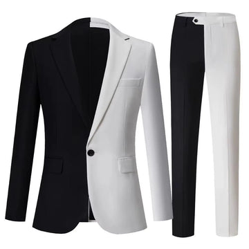 Black and White Men Suits Formal One Button Notch Lapel Slim Fit 2 Piece Jacket Pants Male Clothing High Quality Outfits