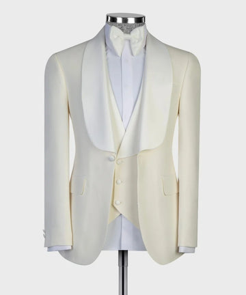 Trajes para hombre Shawl Lapel Single Breasted Beige Men's Suits Tuxedo 3 pieces Blazer Vest Pants Formal White Suits for Men