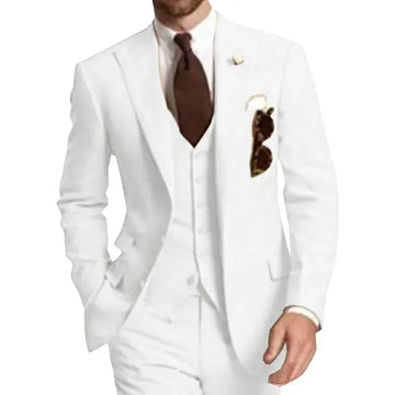 3-Piece Solid Wedding Men's Suit Slim Fit Peak Lapel Formal Business Groom Tuxedos Two Buttons Jacket +Vest+Pants for Party Prom