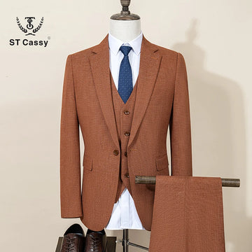 ST Cassy High Quality Formal Business Office Men's Suits Slim Fit Lapel Solid Color Suit（jacket+Vest+Pants）