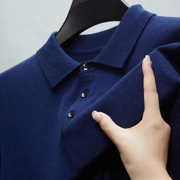 Men's Fine Wool Sweater Polo Collar Pullover Spring Autumn New Cashmere Knitwear Smart Casual Loose Men's Shirts Warm Soft Tops