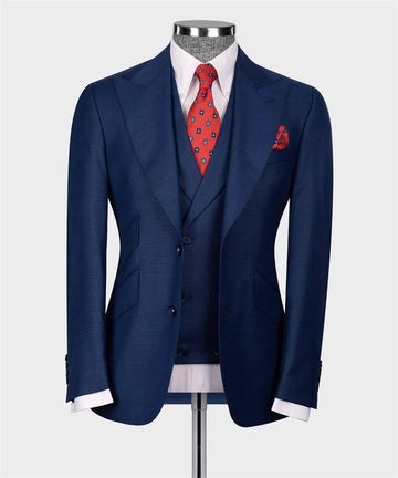 Elegant Navy Blue Classic Wedding Tuxedo 3PCS Blazer Vest Pants Full Men's Suits Slim Fit Business Wear Formal Party Suit