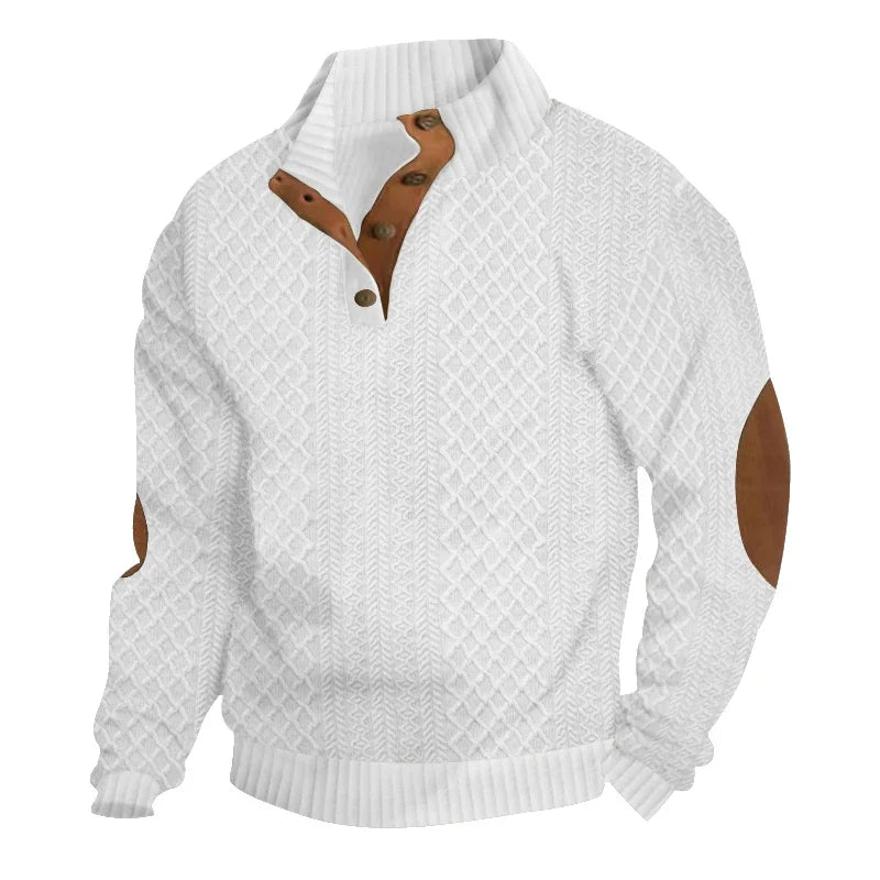 2024 Men's Trendy Casual Sports Sweater Jacquard Style with Button Unbinding