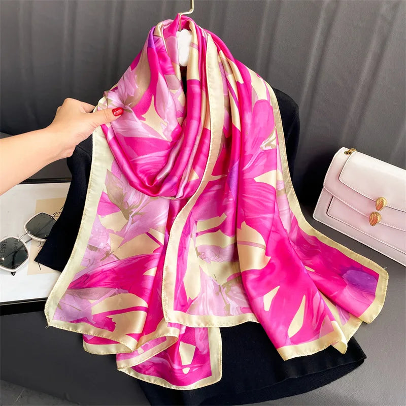 Europe United Hot Women Luxury 180*90cm Women Silk Scarf Female Beach Shawl Bandanna Foulard Muffler High Quality Scarves Wraps