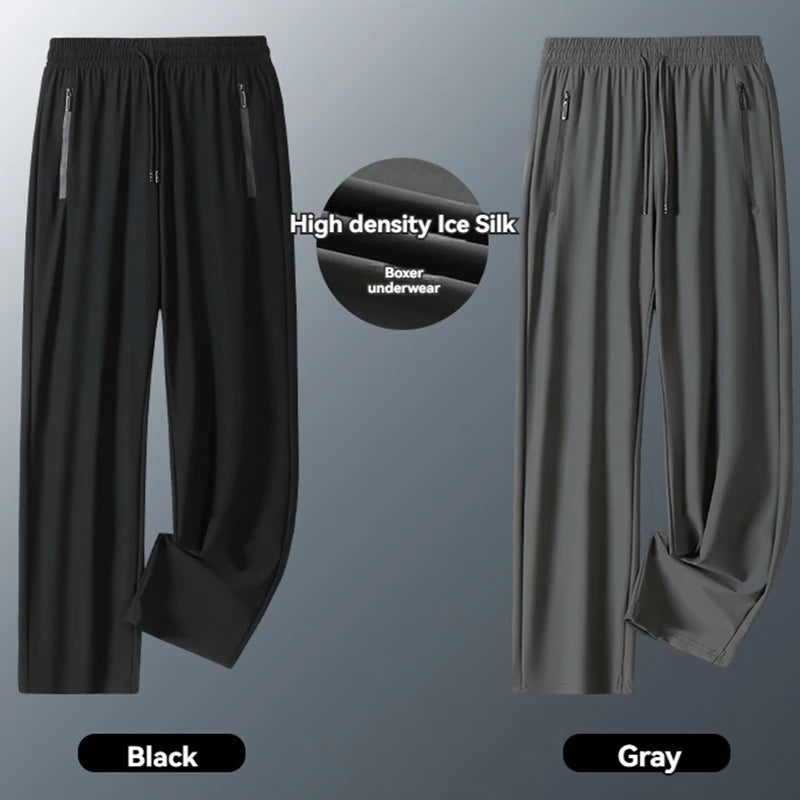 Summer Breathable Long Pants For Men's Thin Sports Stretch Casual Loose Oversized Bound Outdoor Sports Running Pants