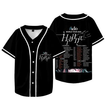 Ado Hibana World Tour 2025 Merch Short Sleeve T-shirt Baseball Jersey Streetwear Hip Hop Baseball Uniform Casual Sportswear