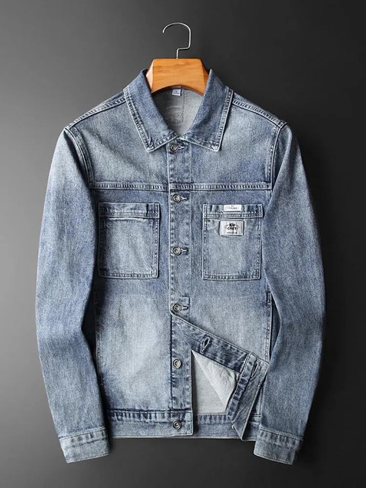 Autumn and Spring New Fashion Trend Pure Color American Vintage Sports Denim Jacket Men's Loose Plus Size High Quality Outerwear
