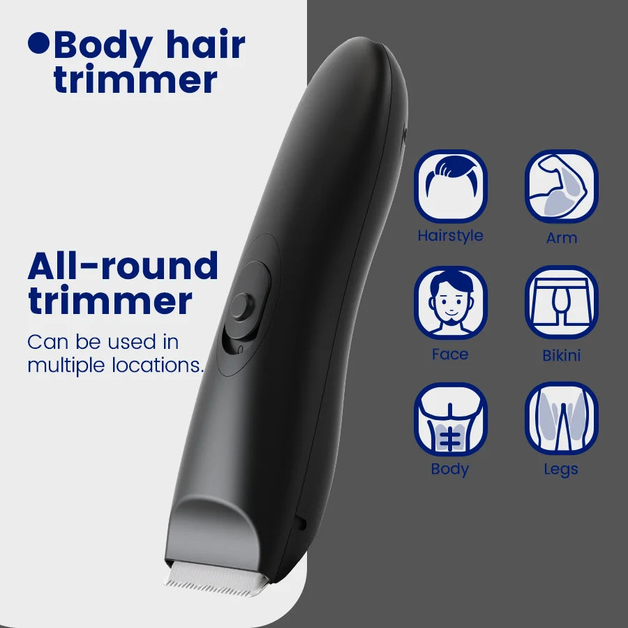 IPX6 Cordless Men's Body/Groin Trimmer w/ SkinSafe Tech, 3D Blade & LED - Rechargeable for Sensitive Areas