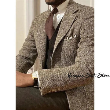 Men Tuxedos Two Button Vintage Blazer Business Wedding Party Groom Suit Coat Tailored Autumn Italian style Office Suit Jacket