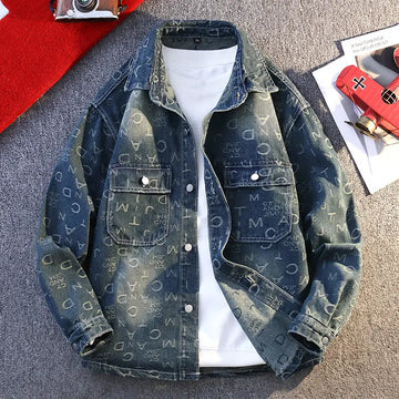 High Quality 2025 Spring Autumn Men's Cotton Denim Jackets Casual Jeans Youth Streetwear print Denim Coats Loose Tops Clothing