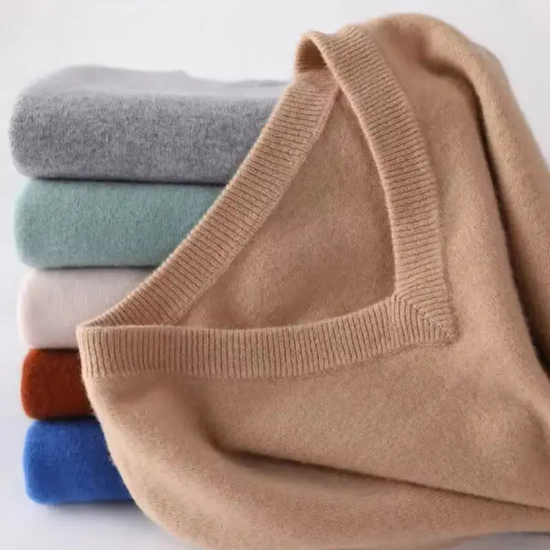 Wool Men's Sweaters V-neck Pullovers Cashmere Knitting Hot Sale Spring Autumn Sweaters Knitwear High Quality Jumpers Clothes