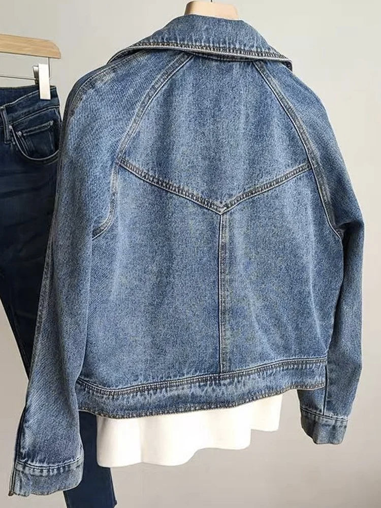 Motorcycle Zipper Long Sleeved Denim Jacket for Women Denim Jacket Spring Autumn Female Jeans Jacket Women Outerwear