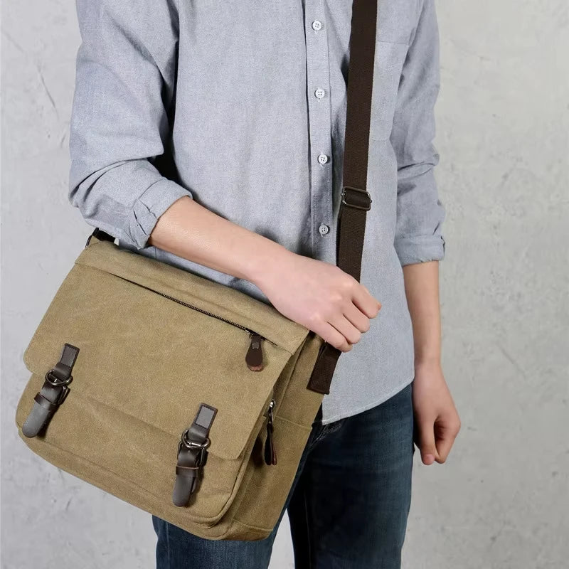 Canvas Men Crossbody Bag Outdoor Travel Trip Commuting Shopping Shoulder Bags Retro Business Messenger Office Satchel Handbag
