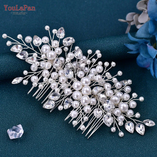 YouLaPan Pearl Hair Comb for Bride Wedding Headwear Hair Ornaments Accessories Woman Hair Clip Bride Tiara Headdresses HP42