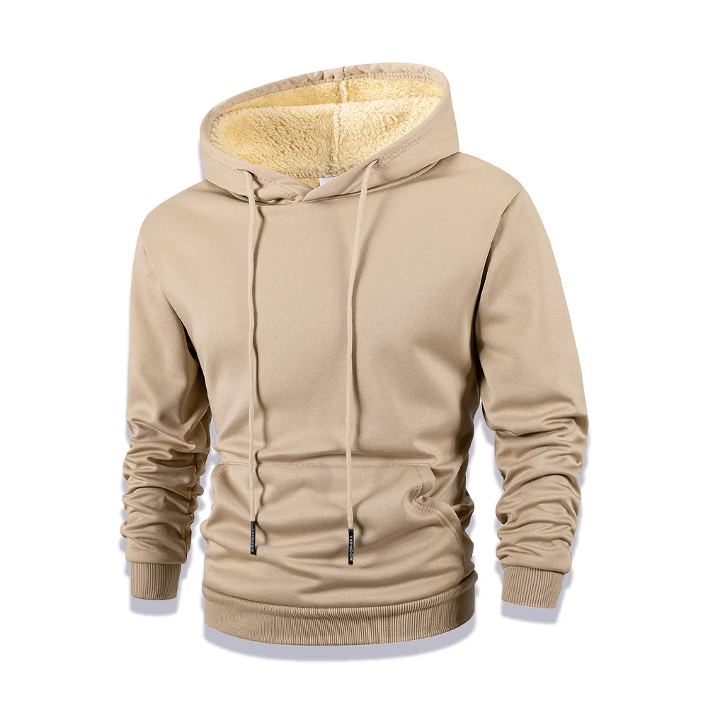 Winter Men's Hoodies Thicken Warm Pullover Men Basic Hoodies Sweatshirts Casual Street Solid Color Cashmere Warm Coat Tops