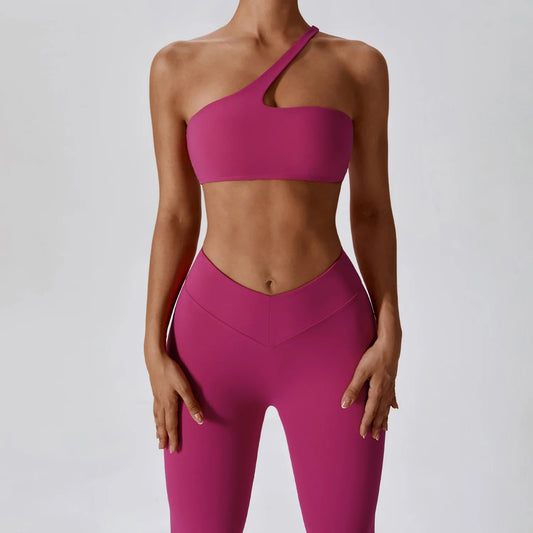 2 Piece Yoga Suit Women's Gym Fitness Push-up Clothes High Waist Leggings One Shoulder Sports Bra Workout Set Fitness Sportswear