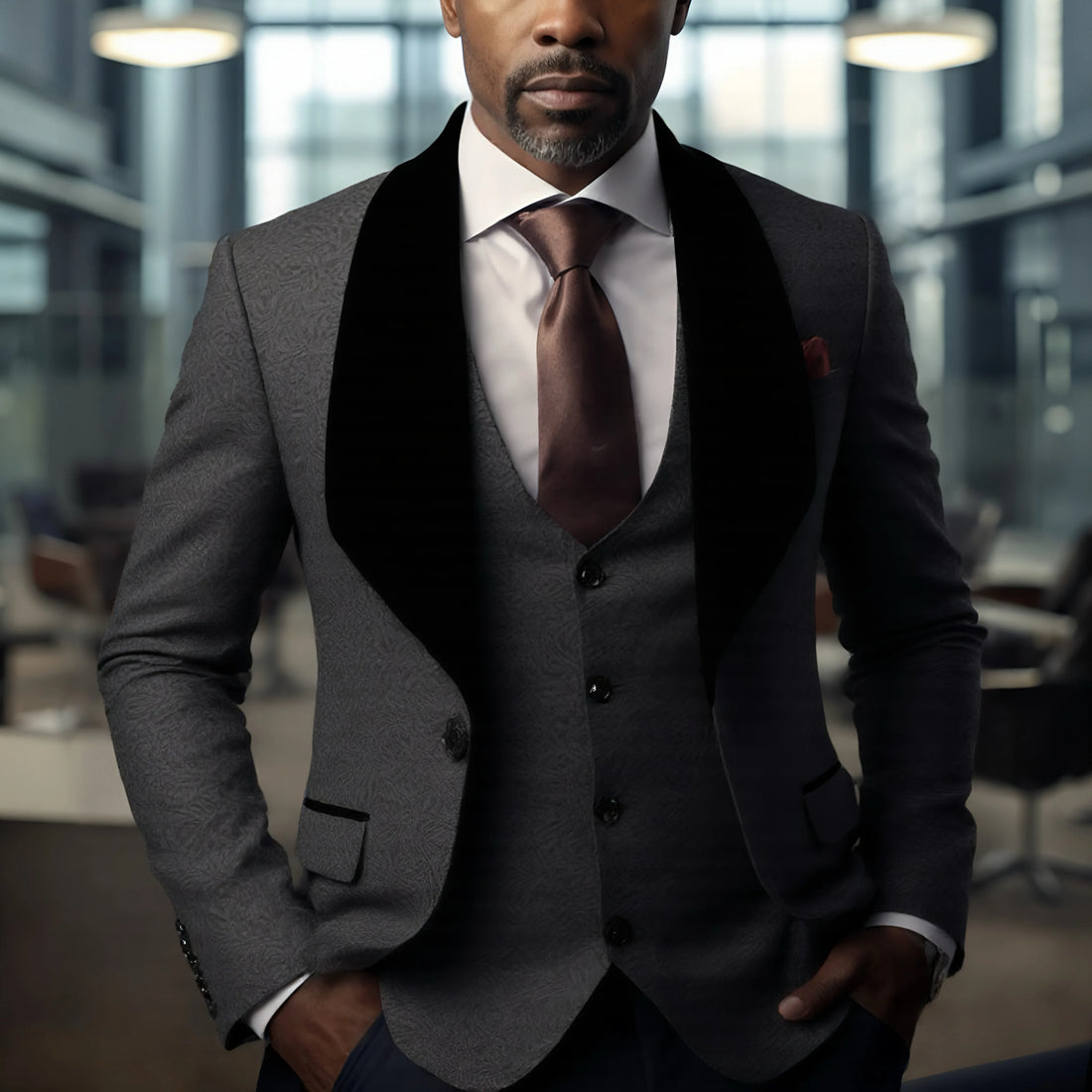 Mens 3 Piece Floral Tuxedo, Jacquard Slim Suit Set, Paisley Blazer Vest And Pants For Prom Wedding