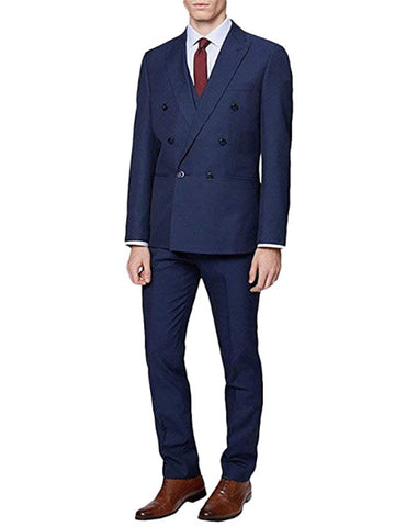 Navy Blue Men's 3 Pieces Suit Formal Wedding Business Tuxedo Double Breasted Jacket Waistcoat Trousers