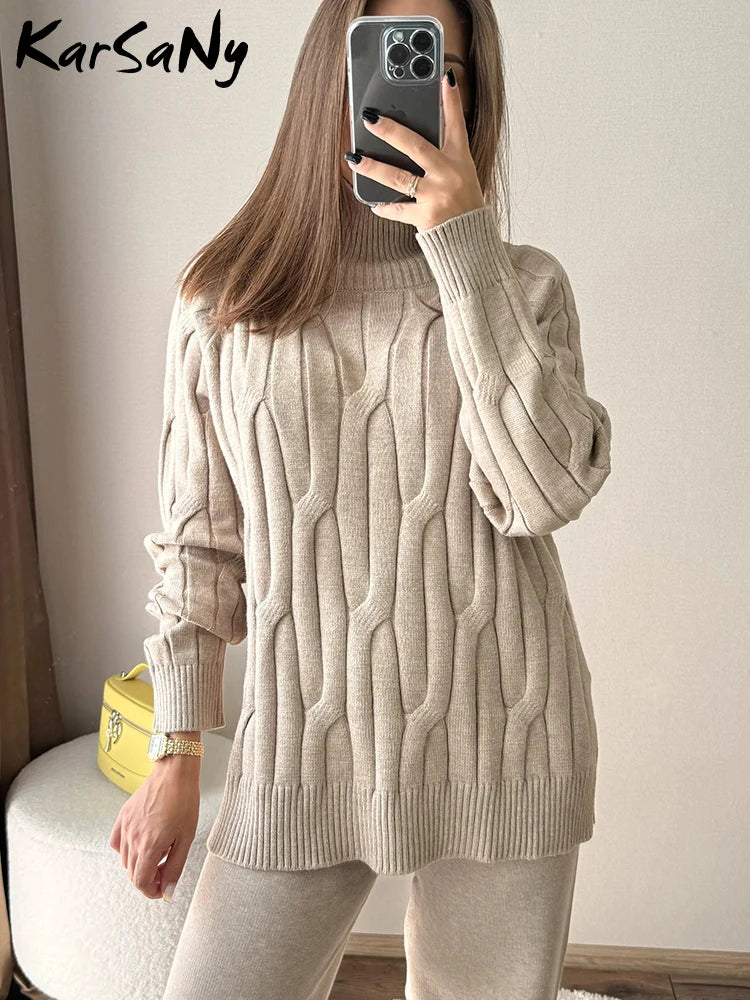 Knitted Pullover Sweater Turtleneck Women Elegant Oversized Thick Jumpers Autumn Warm High Neck Women Sweater Oversize Pullover