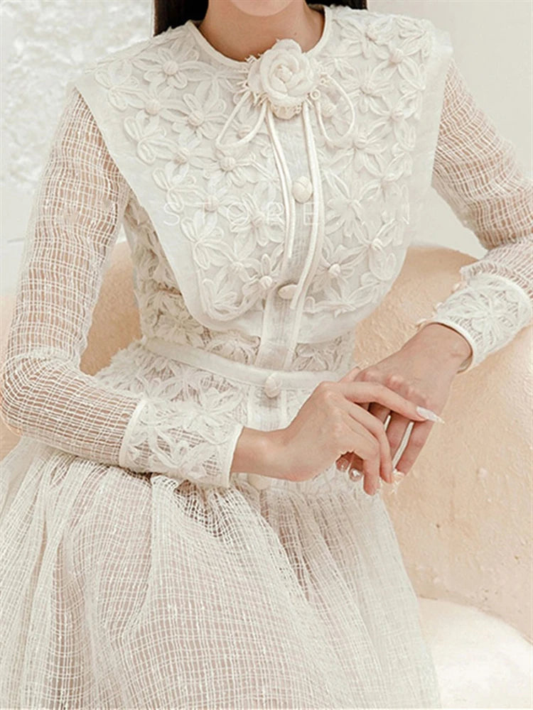 Automne Spring Boho Elegant Party Luxury Robes Femme Robe Robe Broidery Lace Rison 2023 Vintage High Taies Long Manche Vestido