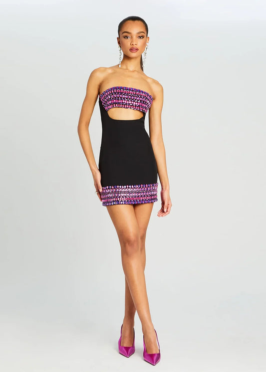 Sparkly Crystal Women Sexy Strapless Bodycon Mini Bandage Dress Keyhole Nightclub Party Celebrate Birthday Dress Vestido