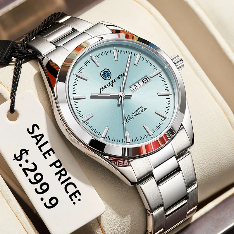 2025 New Explosive Color Men Watch Stainless Steel Business Style Luxury Date Week Quartz Movement Wristwatch Relogios Masculino