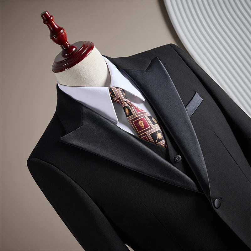 High-quality, fashionable and stylish woolen tasto suit set, groom's wedding dress three-piece set, men's business Tencel suit