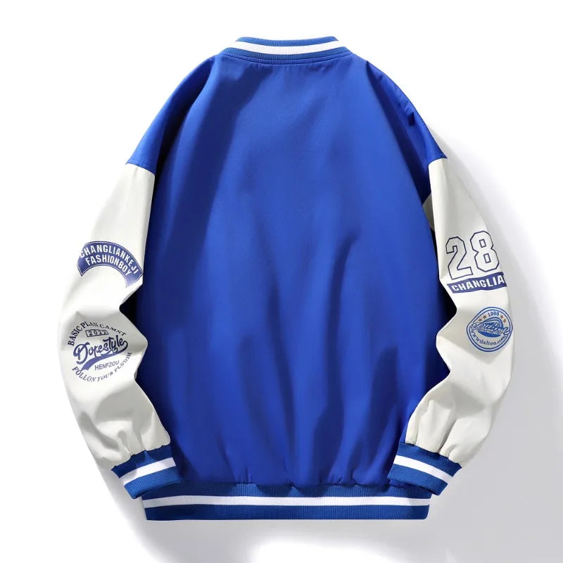 Men's Classic Baseball Jacket Black Blue Polyester Regular Zipper Casual Jacket 2024 Spring and Autumn Printed Fashion Men's