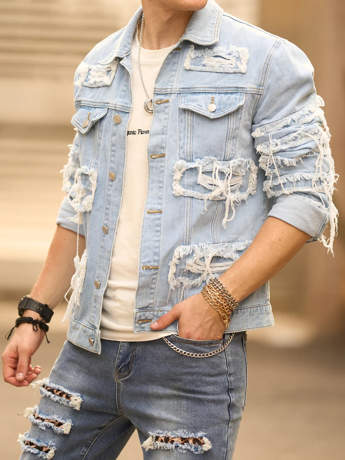 Autumn New Men Streetwear Fashion Solid Holes Slim Denim Jacket High quality Male Casual Jacket Coat