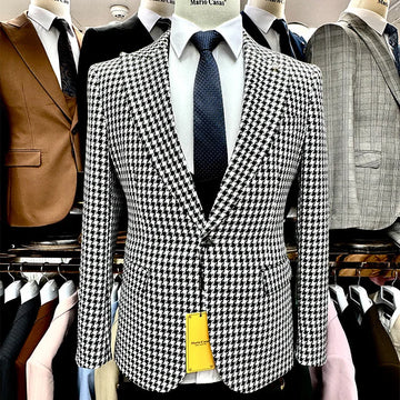 (Blazers + Pants + Vest) New Men Business Social Slim Fit Checkered Suit Male Wedding Ball Party Striped Tuxedo Dress 3Piece Set