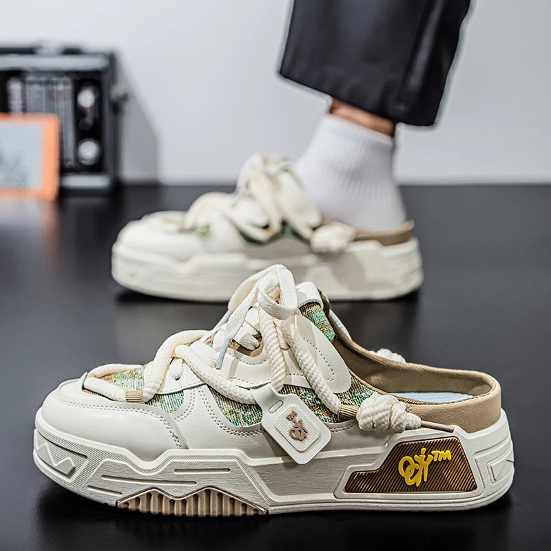 Trendy Half Slippers For Men Spring Autumn Outer Wear Lazy Person One Step No Heel Board Slippers Youth Casual Slippers