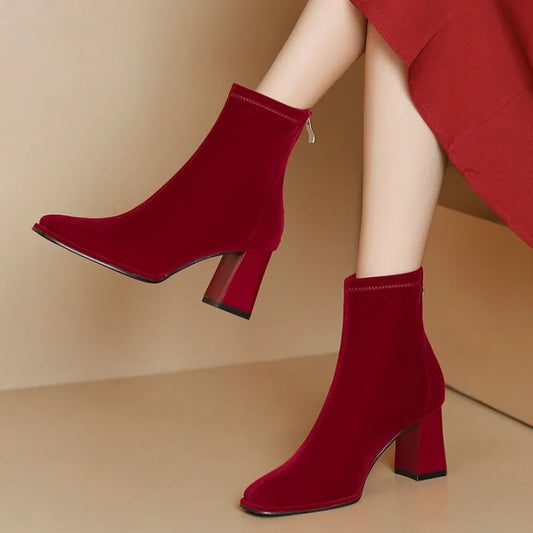 Big Red Boots Woman Shoes Wedding Bride Elegant Boot and Ankle Boots for Women Chunky Fashion Luxury Fashion High Heels on Offer