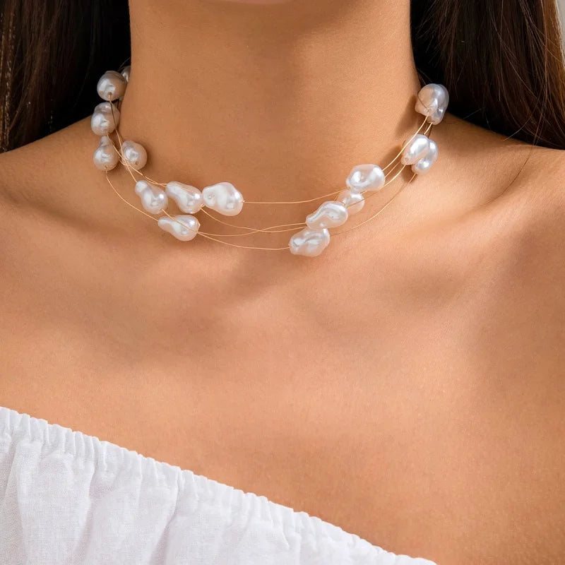 European And American Niche Vintage Choker Beaded Clavicle Chain Baroque Imitation Pearl Necklace