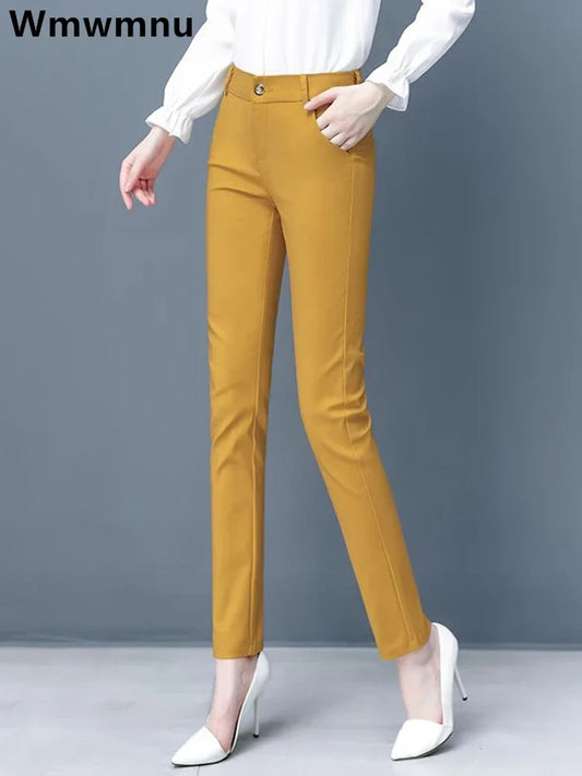 S-4xl Big Size Office Pencil Pants Womens Formal 2024 New Elegant OL Work Pantalones Elastic Cotton Slim Ankle-length Trousers