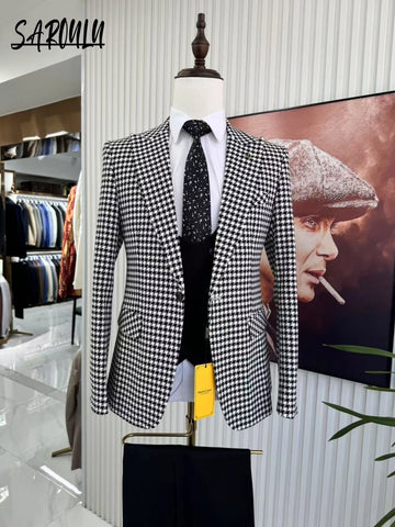 On Sale Office 3-pieces Men's Suit Patterned Handsome Jacket Pants Vest Groom Wear Four Seasons Stylish Single Breasted Set