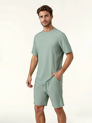 Mens Pajama Sets Short Sleeve Tops Crew Neck Mens Pajama Shorts Summer Pajama Shorts for Men