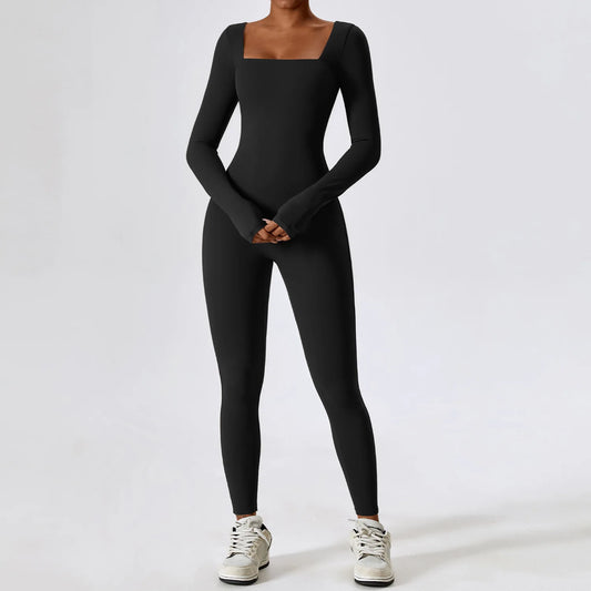Jumpsuit Gym Workout Yoga Clothes Dance Fitness Long Sleeved One Piece Sports Jumpsuit Sexy Tight Boilersuit Women Tracksuit