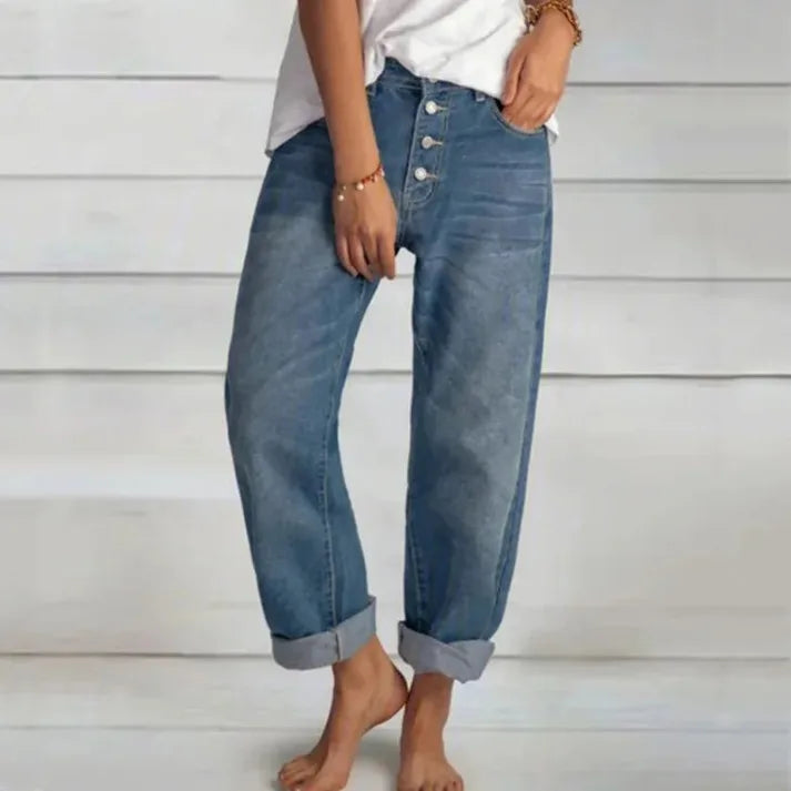 2024 Spring Oversize Women's Denim Pants Blue Pockets Empire Waist Wide-leg Jeans Loose Pants Female Summer Casual Fashion Lady