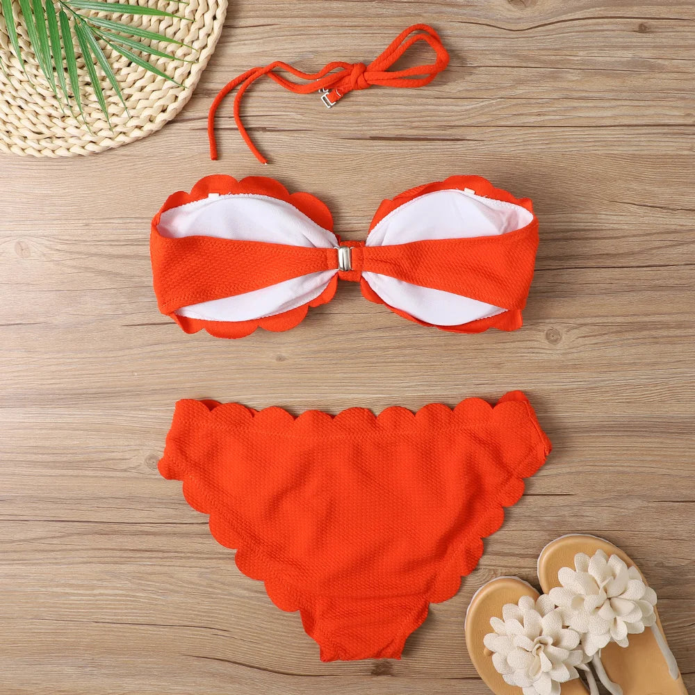 Sexy Bandeau Bikinis 2024 Women Brazilian Swimsuit Solid Swimwear Female Summer Beachwear Bathing Swimming Suit Bequine