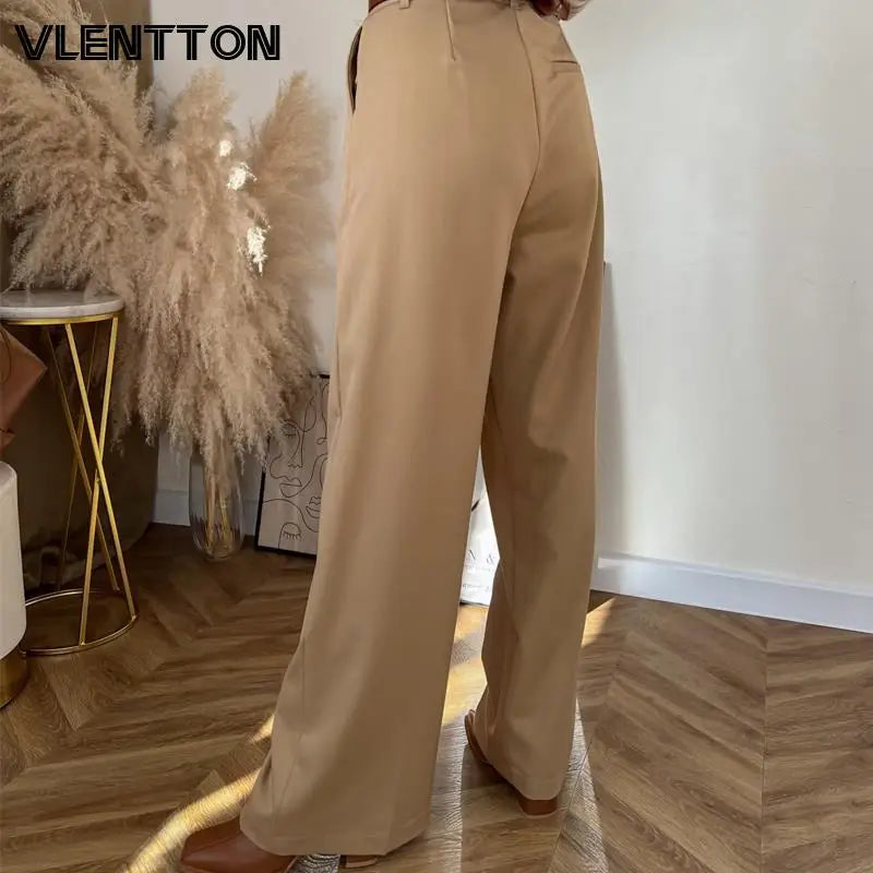 2024 Spring Autumn Women Vintage Solid High Waist Pants Casual Zipper Pockets Loose Straight Trousers Female Ropa Mujer