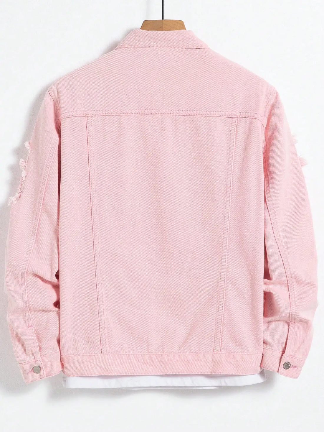 Men's denim jacket for spring and autumn. Pink ripped denim jacket. Daily casual. Fashionable and trendy.