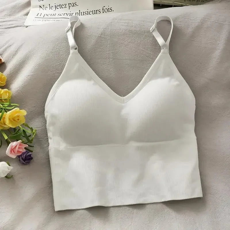 Top da donna sexy canotta sexy donne incorporata in reggiseno a colori solidi camis per donne ritagliare top fuori spalla senza maniche camisole 2024 NUOVO