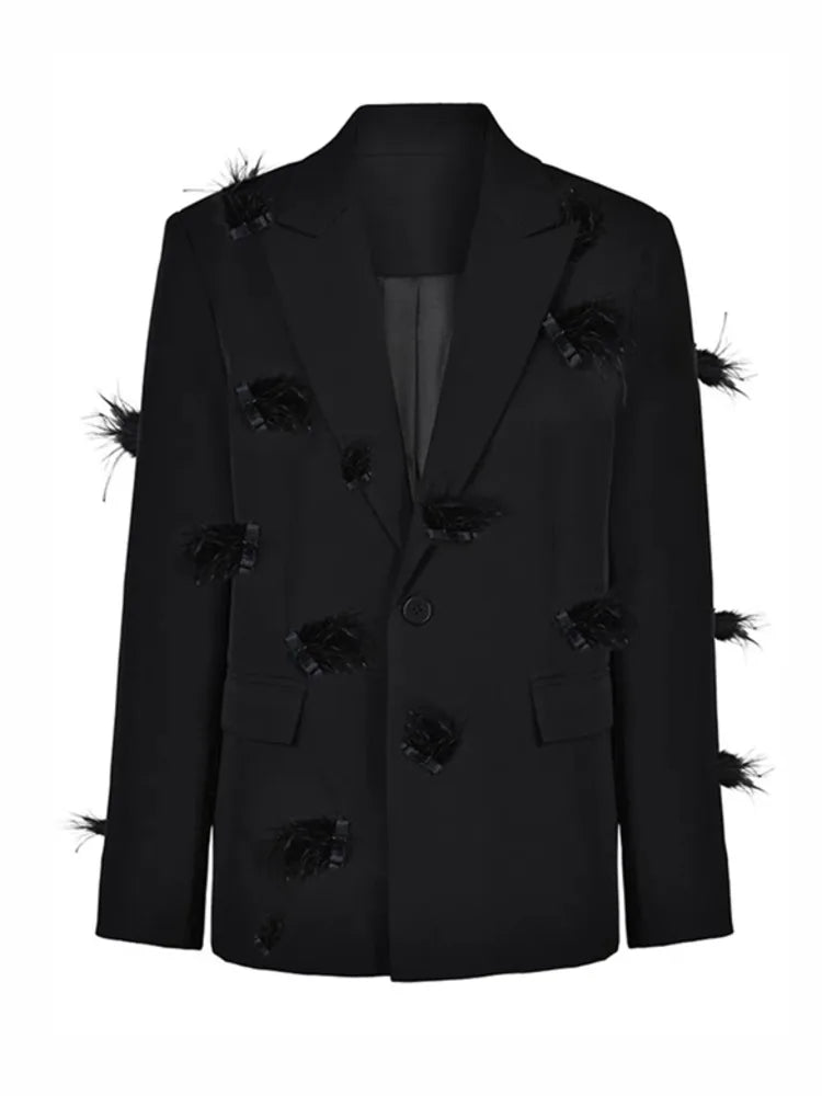 DEAT Fashion Women Blazer Notched Collar Single Button Mesh Patchwork Diagonal Collar Dresses Suit Jackets Spring 2024 CP1821