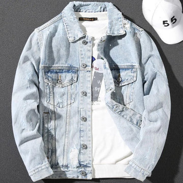 Spring and Autumn New Fashion Trend Retro Ripped Sports Denim Jacket Men's Loose Comfortable Large Size High Quality Coat M-4XL