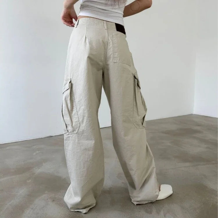 Multiple Pockets Straight Trousers Women 2024 Summer Loose Thin Cargo Pants Y2k Grunge High Waist Casual Wide Leg