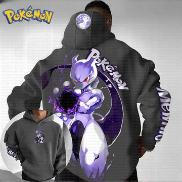 Pokémon Creative Mewtwo Double Printed Hoodie for Men and Women Autumn/Winter New Top Harajuku Large Size Casual Trend Sweater