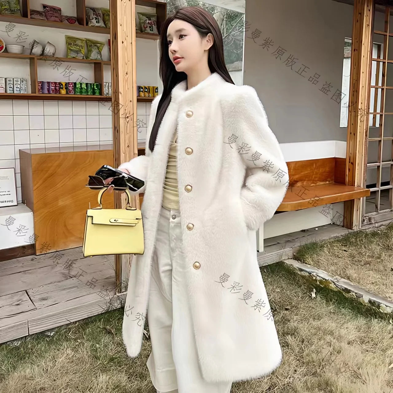 Long Faux Fur Coat for Women, Turn-down Collar, Loose Thicken Warm Teddy Jacket, High Quality Female Clothes, Winter, New, 2024